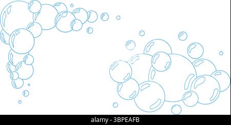 Vector Line Art Bubbles Kollektion. Seifenblasen mit Doodle-Funkeln. Klare Umrisse für Badetiketten, Waschmittel oder Stock Vektor