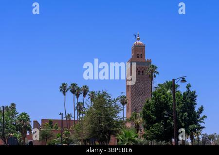 Das wunderschöne Minarett der Koutoubia-Moschee in Marrakesch, Marokko Stockfoto