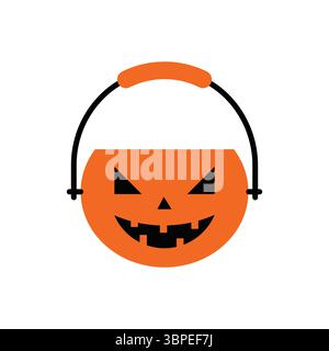 Leuchtend orangefarbener Halloween-Eimer mit einem Jack-o-Laterne-Gesicht, perfekt für gruselige Saisondesigns. Stock Vektor