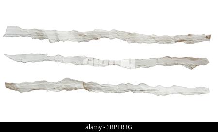 Gerissene Papierrandstruktur auf weißem Hintergrund mit Beschneidungspfad Stockfoto
