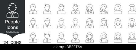 Symbolgruppe „Avatar Line“ Für Geschäftsleute. Professionelle Symbole für Männer und Frauen mit verschiedenen Frisuren und Outfits Outline Symbol Collection Stock Vektor