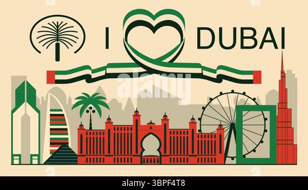 I Love Dubai Travel Banner oder Card Stock Vektor