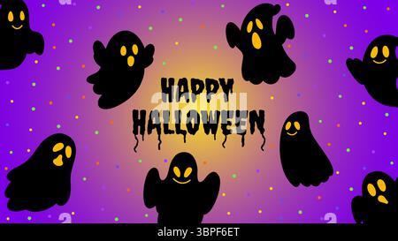Halloween-Banner auf einem verlaufenen Hintergrund mit niedlichen Geistern Stock Vektor