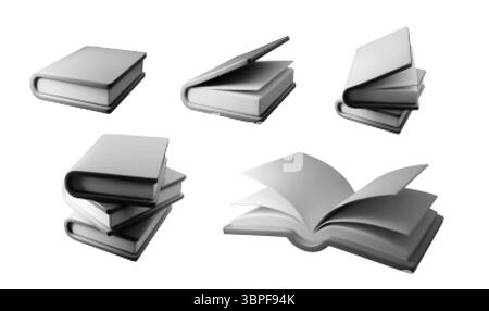 3D-Vektor-Illustration von Halbtonbüchern in verschiedenen Positionen, perfekt für Bildungsthemen, Lesekonzepte und bibliotheksbezogene Designs. Trendig Stock Vektor