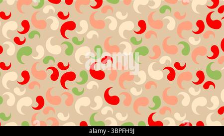 Abstraktes Paisley-Muster in Rot, Grün, Creme und Koralle auf beigefarbenem Hintergrund, ideal für Textilien, Tapeten und digitales Design, Vektorillustration Stock Vektor
