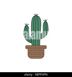 Ein bezaubernder Kaktus mit Cartoon-Töpfen, perfekt für Wüsten-, Natur- oder Pflanzenmotive. Stock Vektor