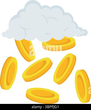 Fallende goldene Münzen aus einer leichten Sturmwolke Stock Vektor