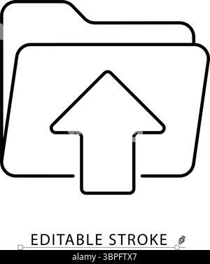 Ein Symbol für den Upload-Ordner im minimalistischen Stil mit bearbeitbarer Kontur. Dateiversand, Datenübertragung, digitaler Upload, Informationsaustausch, Dokumentenzustellung Stock Vektor