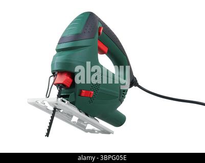 Elektrische Stichsäge isoliert auf weiß Stockfoto