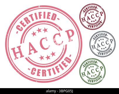 A HACCP-Konformitätsetiketten, Vektorsatz von Lebensmittelqualitätsgarantien-Stempeln Stock Vektor