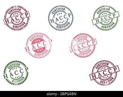 Eine HACCP-zertifizierte Grunge-Stempelsammlung, Abzeichen für das Management von Lebensmittelsicherheit Stock Vektor