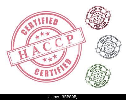 Ein Stempelset für die Lebensmittelqualität, HACCP-Konformitätsvektoretiketten Stock Vektor