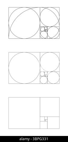 Vorlage „Golden Ratio“. Fibonacci-Array, Zahlen. Golden Proportions Kollektion. Vektorabbildung. EPS-Symbol. Stock Vektor