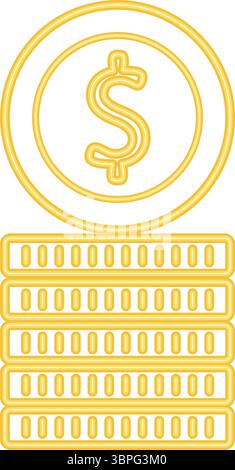 Neonmünzen gestapelt Symbol Geldfinanzierungslinie Währungseinsparungen Stock Vektor