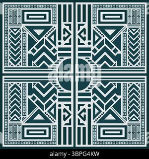 Ein nahtloses Tribal-Textilmuster mit auffälligen geometrischen Formen und erdigen Wüstentönen. Perfekt für ethnische Stoffe, Boho-Dekor und handwerkliche Drucke. Stockfoto