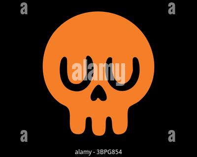 Auffälliger orangefarbener Schädel mit übertriebenen Details auf schwarzem Hintergrund. Konzept von halloween, gruselige Dekoration, unheimliche Designelemente, Weihnachtskunst, Symbol, g Stock Vektor