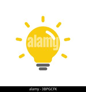 Glühlampensymbol, das Ideen, Kreativität, Innovation, Energie, Inspiration, und helles Denken in schlichtem schwarzen Stil auf weißem Hintergrund Stock Vektor
