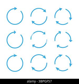 Kreisförmige Pfeilsymbole, die neu laden, aktualisieren, aktualisieren, synchronisieren, wiederholen, Rotation, Zyklus und Prozessfluss in minimaler flacher Bauweise für Schnittstelle Stock Vektor