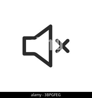 Stummgeschaltetes Lautsprechersymbol mit Kreuzsymbol für Stille, kein Ton, Stummschaltung, Audio aus, Lautstärkeregelung, Benachrichtigung deaktiviert, leiser Modus Stock Vektor