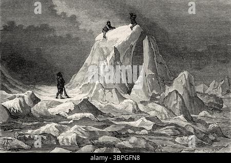 Der Daumen des Teufels. Grönland. Entwurf von Jean Pierre Moynet (1819–1876) zweite deutsche Nordpolexpedition der Schiffe La Germania und La Hansa 1869-1870 von Kapitän Paul Friedrich August Hegemann (1836–1913) Le Tour du Monde 1874 Stockfoto