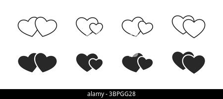 Herzsymbole, die Liebe, Romantik, Beziehung, Zuneigung und emotionale Verbindung mit sich überschneidenden Formen in Schwarz-weiß-Variationen darstellen Stock Vektor