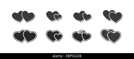 Herzsymbole, die Liebe, Romantik, Beziehung, Zuneigung und emotionale Verbindung mit sich überschneidenden Formen in Schwarz-weiß-Variationen darstellen Stock Vektor
