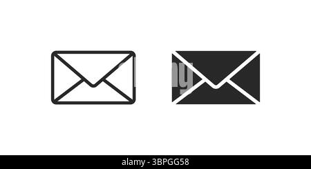 Umschlagsymbole in konturierter und durchgehend schwarzer Form, die E-Mail, Nachricht, Kommunikation, E-Mail, Kontakt, und Posteingang für digitale und Büroanwendungen Stock Vektor