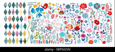 Set von verschiedenfarbigen Vektorblumen. Handgezeichnet. Nicht AI, Vektorillustration Stock Vektor