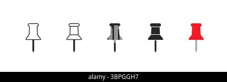 Push-PIN-Symbole für Stiften, Erinnerung, Markierung, Notiz, Position, und Organisationstools für die digitale und physische Planung Stock Vektor