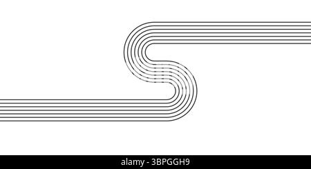 Abstraktes Design von sich schneidenden parallelen Linien, die ein komplexes Knotenmuster in Schwarz-weiß bilden Stock Vektor