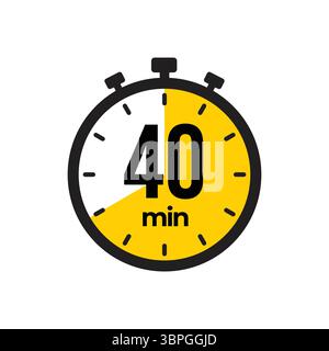 Stoppuhr zeigt 40 Minuten mit Zeitanzeige in Schwarz-weiß an Stock Vektor