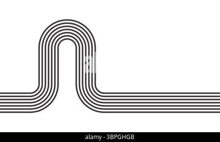 Abstraktes Design von sich schneidenden parallelen Linien, die ein komplexes Knotenmuster in Schwarz-weiß bilden Stock Vektor