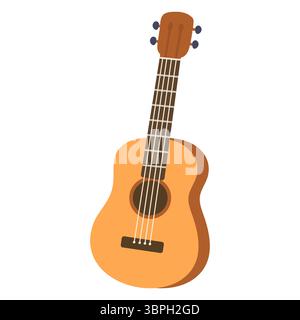 Flacher Stil eine viersaitige hölzerne Ukulele mit hellem Körper und dunklem Hals. Stock Vektor