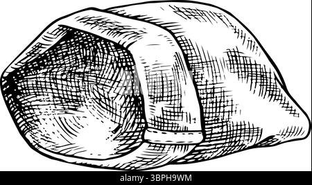 Leerer Leinentasche. Schwarzweiß-Illustration, Vektorgrafiken. Designelement für Banner, Flyer, Verpackungen, Etiketten und vieles mehr. Stock Vektor