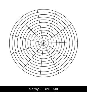 Vorlage „Rad der Lebensdauer“. Einfaches Coaching-Tool zur Visualisierung aller Lebensbereiche. Leeres Polar Graph-Papier. Polares Raster aus 13 Segmenten und 12 konzentrischen Stock Vektor