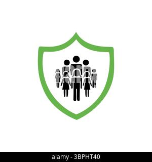 Sicherheitsschild. Symbol "Personen gruppieren". Vektor des gemeinschaftlichen Schutzes. Teamverteidigungskonzept. Stock Vektor
