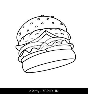 Burger Line Art Malseite Vektor-Illustration Stock Vektor