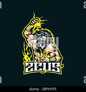 zeus Maskottchenlogodesign mit modernem Illustrationskonzept für Abzeichen, Emblem und T-Shirt. Angry zeus Illustration für die Sportmannschaft. Stock Vektor