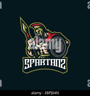 Spartan Maskottchen Logo Design Vektor mit modernem Illustrationskonzept Stil für Abzeichen, Emblem und T-Shirt Druck. Verärgerte spartanische Illustration Stock Vektor