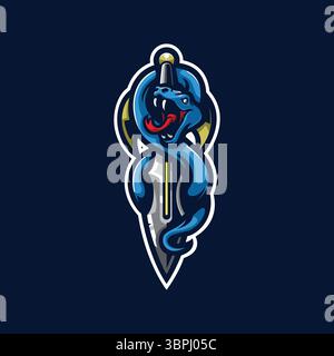 Schlangenschwert Maskottchen Logo Design Vektor mit Konzeptstil für Abzeichen, Emblem und T-Shirt Druck. Stock Vektor