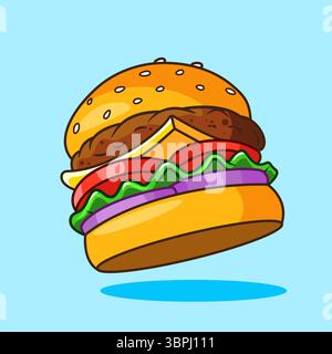 Köstlicher Cartoon Burger mit frischen Zutaten Vektor Illustration Cartoon Design Stock Vektor