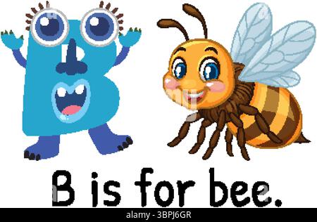 Bunte Vektor-Illustration von Buchstabe B und einer fröhlichen Biene. Helles, ansprechendes Design, ideal für Schulungsmaterialien Stock Vektor