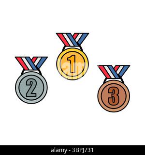 Set Icon Gold Silber Bronze Medaillen Vektor Illustration Stock Vektor
