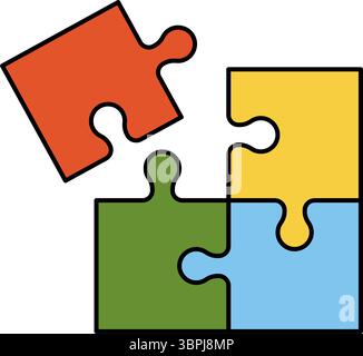 Einfaches Zeichnungssymbol für verbundene Puzzleteile für Bildung und Problemlösung, Vektorillustration Stock Vektor