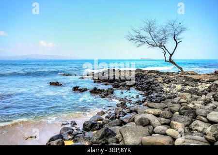Blick auf die raue vulkanische Landschaft von Kap Kinau auf der hawaiianischen Insel Maui Stockfoto