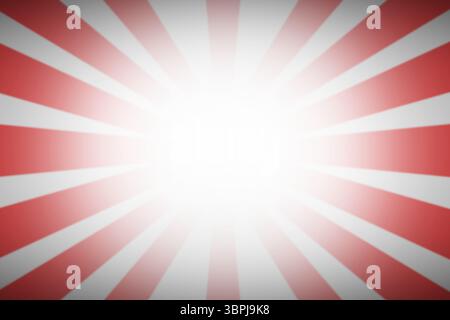 Abstraktes rotes weißes radiales Sonnenmuster strahlt von der Mitte in flachem Design aus Stockfoto