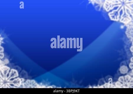 Abstrakter Winter flacher Design Hintergrund zeigt tiefblauen Verlauf mit weißer Schneeflockenrand Stockfoto