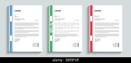 Professionelles Briefkopfschablone in minimalistischem und einzigartigem Design. Designvorlage für Geschäftsbriefbögen mit roten, blauen und grünen Farben. Stock Vektor