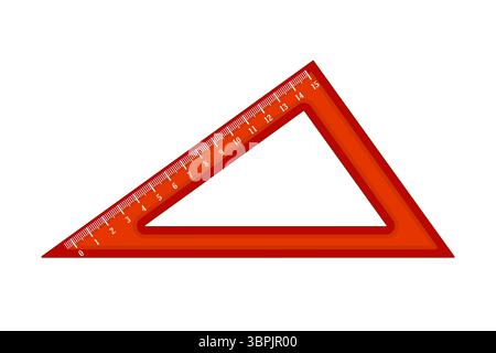 Rotes dreieckiges Lineal. Schulbedarf, Lineal oder Messwerkzeug. Geometrie, Messung, Ausbildung.Engineer oder Architekt Zeichnungserstellung Lineal.Vector Stock Vektor