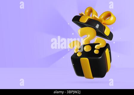 Schwarzes Mystery Box mit Fragezeichen 3D-Vektor-Symbol auf violettem Hintergrund Stock Vektor